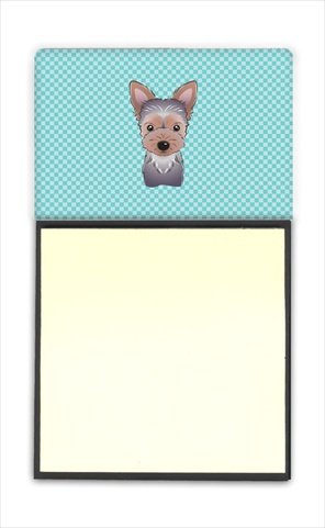 Checkerboard Blue Yorkie Puppy Refiillable Sticky Note Holder Or Postit Note Dispenser44; 3 x 3 in.