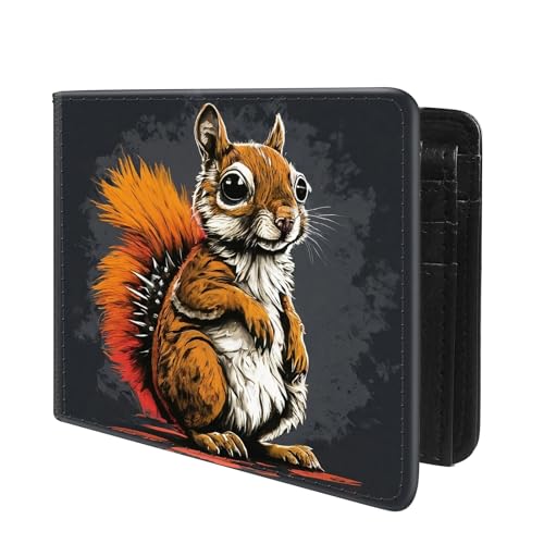 Front Pocket Slim Bifold Leather Wallet RFID Blocking with ID Window for Men/Squirrel GC1525