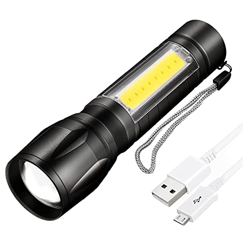 مصباح يدوي ليد تكتيكي من واي اند ال، مصباح يدوي صغير قابل لإعادة الشحن بمنفذ USB و3 أوضاع إضاءة، مصباح جانبي سي او بي مقاوم للماء وقابل للتكبير، قلم جيب محمول للاستخدام الداخلي والخارجي (مصباح يدوي)