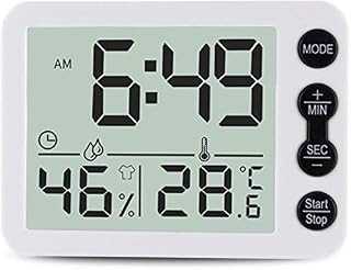 Thermometer Digital Indoor Hygrometer Digital LCD Indoor Thermometer Hygrometer Room Temperature Humidity Meter Clock Precise (Color : White, Size : 9.2cm x 6.7cm x 1.2cm)