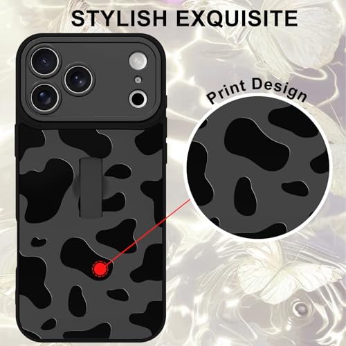 Image of for iPhone 17 Pro Case with Finger Strap Holder, Cute Cool Cow Print Pattern Design for Women Men, Shockproof Anti Scratch Hand Kickstand Protective Cover, Gray