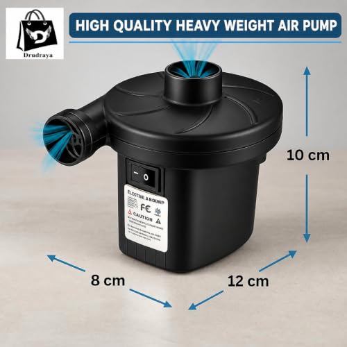 Image of DRUDRAYA Electric Air Pump for Inflatable Swimming Pools, Air Beds & Toys | Portable High-Pressure Pump for Mattress, Pool Floats, Sofa - Ac 230v Air Blower for Indoor & Outdoor Use - Black