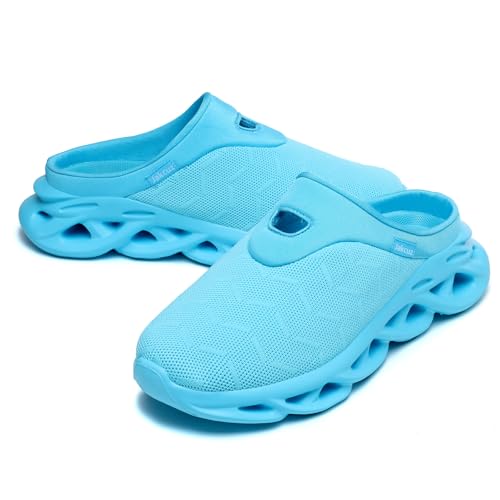 Image of Jakcuz Men's Casual Slip-on Knit Mules Shoes Lightweight Breathable Slippers Comfy Backless Sneakers for Men Sky Blue Size 9