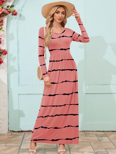 Image of DEARCASE Women's Maxi Dress Long Sleeve Crewneck Empire Waist Long Dresses | Empire Waist,round neck,floor length, dual side pockets, A-line,fall winter long dresses for wedding guest,party,vacation
