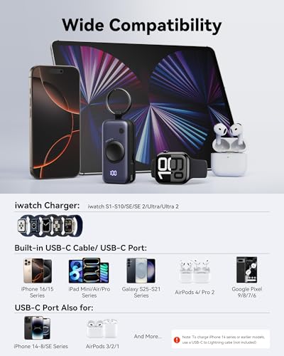 Image of INIU 3-in-1 Portable Charger, 5000mAh Power Bank with Watch Charger & Built-in Cable, Compact 20W Fast Charging Battery Pack, Key Chain & Travel Essential for iPhone 16 15, Apple Watch, AirPods, etc