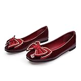 Single Shoes Women's Flat Spring New Square Head Shallow Mouth Soft Leather Versatile Shoes (Burgundy,7)