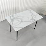 Wisfor Kitchen Dining Table Rectangular: 48 x 28 Inch Modern Sintered Stone Marble Effect Table Top with Tapered Metal Legs 4 Seat Breakfast Table for Dining Room, Restaurant, Living Room Furniture