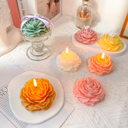 Light-Orange Peony Flower Shape Candles for Women - Aromatic Pastel Aesthetic Candle with Jasmine Fragrance - Christmas Gift for Friends Colleagues and Classmates (3 inch) - Image 5
