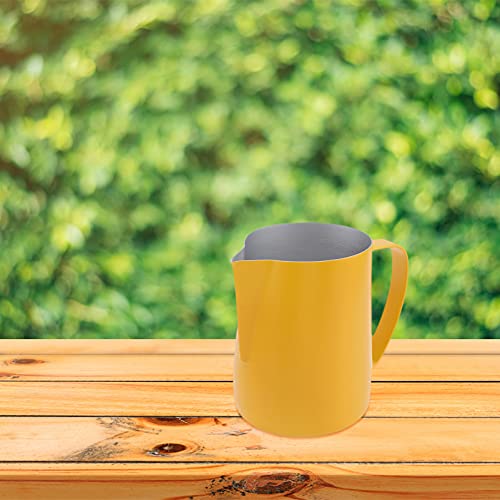 Cabilock Jarra de Espuma de Café de Acero Inoxidable Taza de Espuma de Café con Mango Amarillo 600Ml Jarra de Medición… - Imagen 8