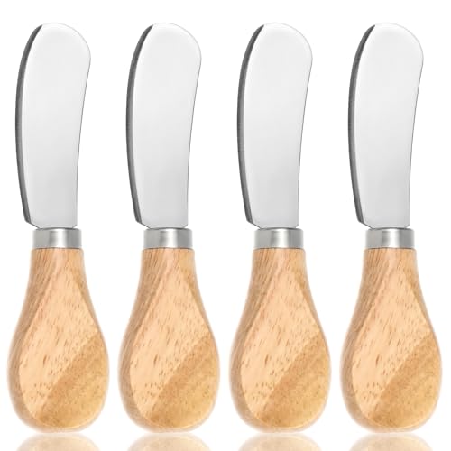 TIESOME 4 Stück Buttermesser Klein, Edelstahl Nutella Messer mit Holzgriff für Butter, Käse & Gebäck, Leicht Zu Reinigen