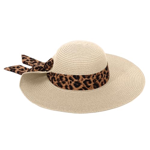 LY4U Damen Sonnenhüte UPF 50, Damen Charmanter Strohhut, Sommer Strandhut für Mädchen, Faltbarer Reisehut