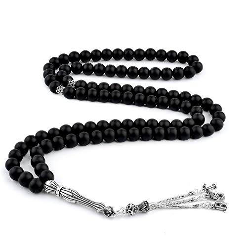 925 de plata de ley 99 cuentas con borlas de color mate piedra de ónix 99 cuentas de oración Tasbeeh Rosario