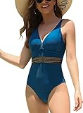 Womens Plunge Monokini One Piece Athletic Swimsuit Backless Modest Plus Size Swimwear Hollow Out One Piece Bathing Suit Peacock Blue L