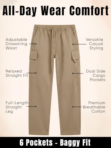 Image of Leriya Fashion Men's Cargo Pants | 6 Pocket Cotton Cargo Joggers for Men | Loose Fit Stylish Pant with Pockets | Casual Baggy Trousers & Streetwear Lower