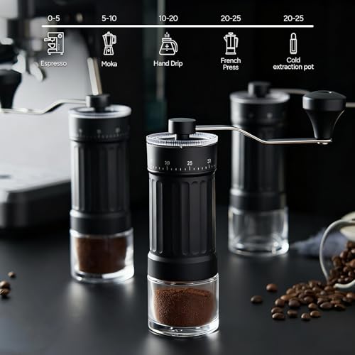 Manuelle Kaffeemühle, Tragbare Manuelle Handkaffeemühle mit 30g Kapazität, 40 verstellbare Einstellungen, Konische Mahlmühle mit ergonomischem Griff für Espresso, Pour Over Und Mehr – Bild 4