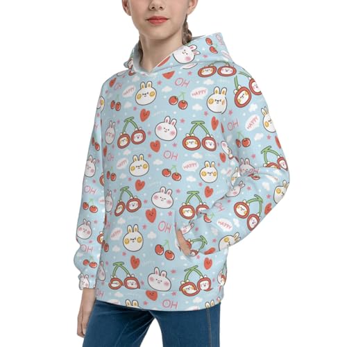 Cute Rabbit with Cherry Kid Hoodies Boys Sweatshirts Girls Pullover with Pocket2