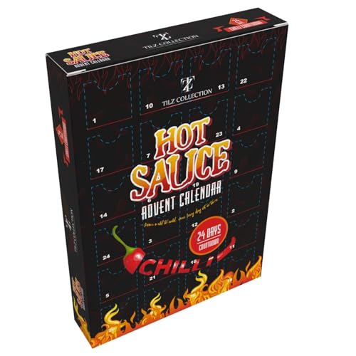 Hot Sauce Adventskalender 2025 – 24 Tage, Adventskalender 2025 für Männer, Schokoladenfreier für Frauen, Chilli Challenge Hot Sauce (Schwarz)
