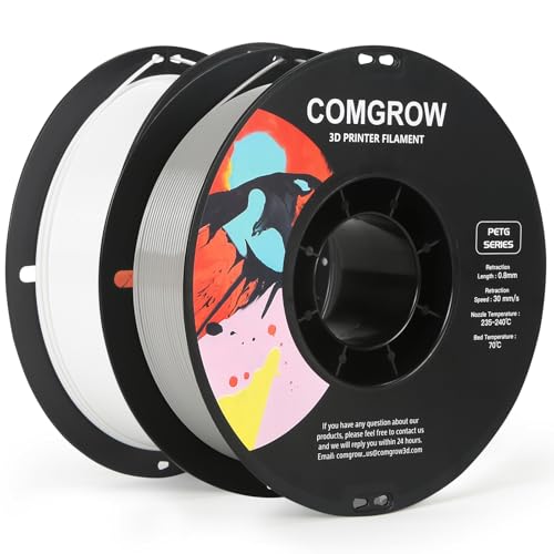 Image of Comgrow PETG 3D Printer Filament 1.75mm, High Precision and Tough 3D Printer Filament 2kg (4.4LBS), Dimensional Accuracy + /- 0.02 mm, Fit Most 3D Printers White+Grey