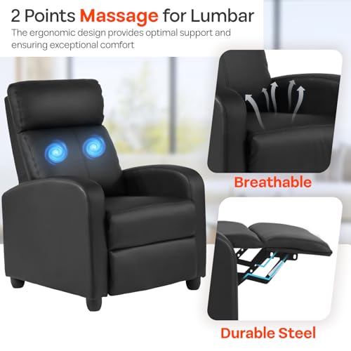 Image of FDW | Recliner Chair | with 2 Point Massage Function | Black, PU Leather