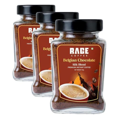 Image of Rage Coffee Silk Blend Instant Coffee | Belgian Chocolate Silk Blend Flavoured Coffee 60 GMs | Premium, Bold & Smooth (Pack of 3)
