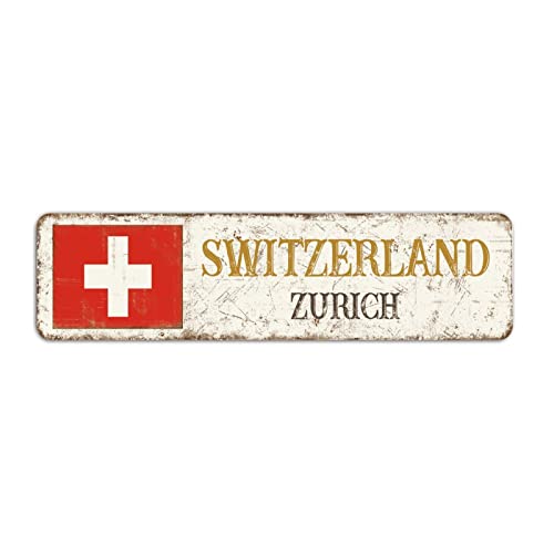 Rimego Letrero de calle del orgullo de Suiza, letrero de regalo de Suiza, capital de Zurich, recuerdo vintage para decoración de pared de carretera de campo, 8 x 30 cm