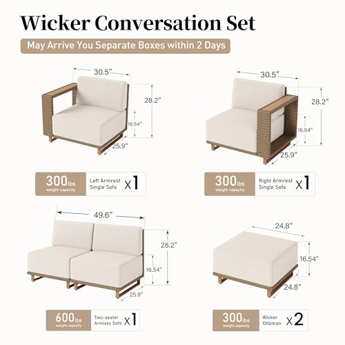 Image of SUNSHINE VALLEY 6 Pieces Patio Sectional Furniture Set, Outdoor Yellow Rattan Wicker Sofa with 10''Ultra-Thick Cushions, Modular Patio Conversation Set for Lawn Garden Backyard