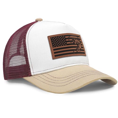 Image of Fishing Gifts for Men American Flag Trucker Hat Mens Fathers Day Christmas Birthday Gifts Fishing Hat for Dad
