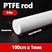 COYOUCO PTFE Rod 5 Pack 100cm Teflon Round Bar 1–4mm White Solid Plastic Rods Machinable Chemical Resistant Non Stick for DIY Industrial Use,1mm