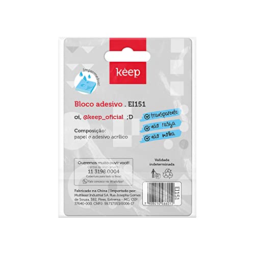 Bloco Adesivo Pet Azul Pastel Transparente 75x75MM 50Fls - EI151