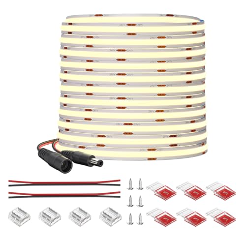 Image of COB LED Strip Light 32.8FT Flexible High Density Uniform Cob Strips 24V Natural White 4000K 480LEDs /m CRI 90+ Dimmable 8mm LED Tape Lights for Under Cabinet, No Power /Controller