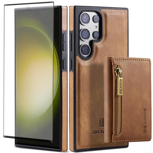 SIFANGDA Funda de Cuero para Samsung Galaxy S24 Ultra, Carga inalámbrica, Cuero Vegano de Lujo Retro Elegante Fundas de teléfono móvil (2024) – Marrón