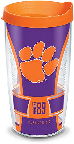 Tervis Made in USA Double Walled Clemson University Tigers Insulated Tumbler Cup Keeps Drinks Cold & Hot, 24oz - Orange Lid, Spirit