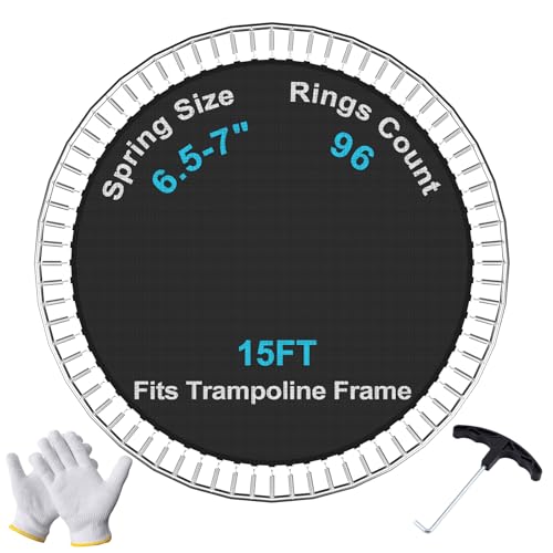 SPORTYOUTH Replacement Trampoline Mat Fits 15 Ft Round Trampoline Frame with 96 V-Hooks Using 6.5-7 Springs Heavy-Duty Durable Jumping Mat for Safe Bouncing (EXCLUDING Frame & Spring)