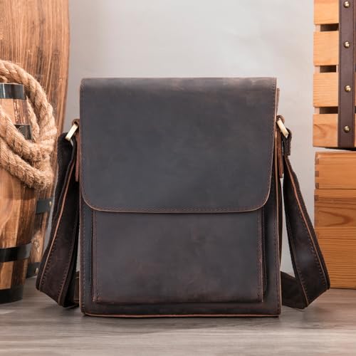 Genuine Leather Messenger Bags Mens Shoulder Crossbody purse Work Business Vintage lager Capacity2