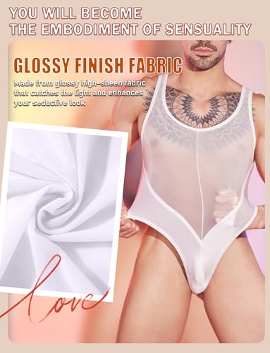 FEOYA Herren Body Glänzende Bodysuit Ärmellos Overall Unterwäsche Wrestling Unterhemd Einteiler Transparent Tank Top