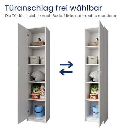 Home Collective Regal mit 5 Ebenen in mattem Finish Aktenschrank mit 4 Einlegeböden und 1 Tür, Standregal 39 cm breit mit hochwertigen Polymergriffen ideal für Schlafzimmer Wohnzimmer Flur Büro Weiß