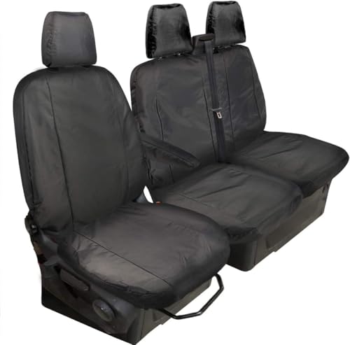 Shield Autocare Ford Transit Custom Seat Covers 2013-2023 | Fully Tailored Fit, Waterproof Custom Fitting Heavy Duty Driver & Double Passenger Chair Accessories Protection (Black)