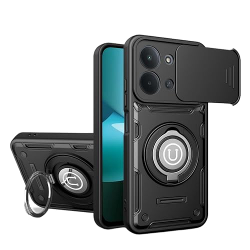 �X�}�z�P�[�X �Ή��@�� for Redmi 15C 4G (171mm)�y�}�O�l�b�g���ԍڃ}�E���g �����h�~ 2-in-1 PC+TPU 2�E�F�C�u���P�b�g�X�^���h �J���������Y�ی�zBlack