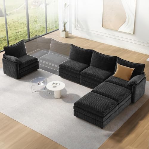 Image of Vesgantti 101 inch V-Shaped Corner Couch Sectional, 7 Seat Cloud Sofa, Gray