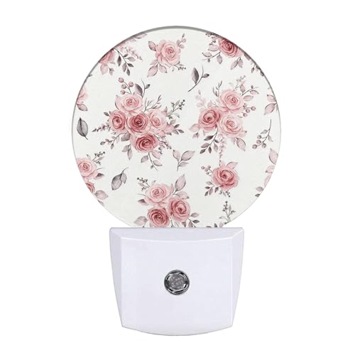 Image of EKOBLA Pink Rose Night Light, Boho Blush Floral Night Lights Plug Into Wall with Dusk to Dawn Sensor, LED Nightlights for Bedroom, Bathroom, Hallway, Kitchen