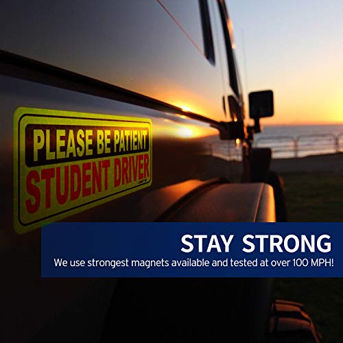 Anley Reflective Student Driver Magnet Car Signs - Please Be Patient Student Driver - Yellow Large Bold Text Vehicle Safety Bumper Sticker Magnetic Decal For New Driver Beginner (10 Inch) - Set Of 3 #TOP4