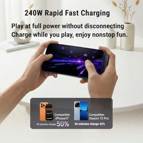 Image of 240W Type C Cable, 2 in 1 Fast Charging Braided USB C to USB C Cable with Foldable Stand, 90 Elbow Design for Gaming, Nylon Braided, 1.5M, Black