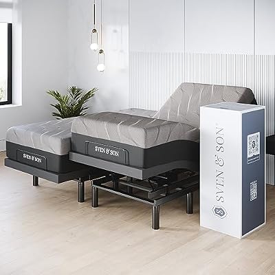 Sven & Son Harmony Adjustable Bed Base, Head and Foot Lift, Massage, Under-Bed Lights, USB, Gel Memory, Zero Gravity Smart Frame - Split King + 14 inch Hybrid Spring Matt (Medium Soft)