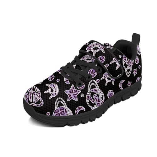Kids Boys Girls Running Shoes Comfortable Lightweight Slip on Sneakers Athletic Tennis Shoes Planet Leopard Pattern（Black Sole）