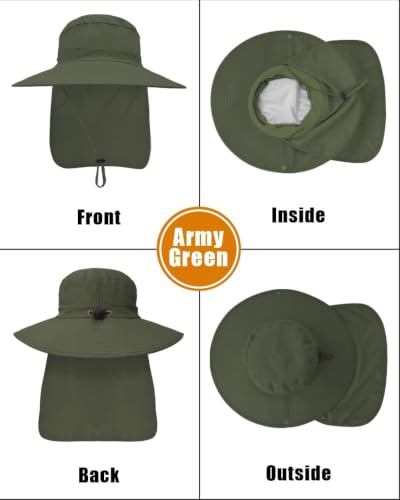 Image of Outdoor Sun Hats with Stowable Neck Flap for Men Women UPF 50+ Mesh Summer Bucket Hat Wide Brim for Fishing Safari Hiking