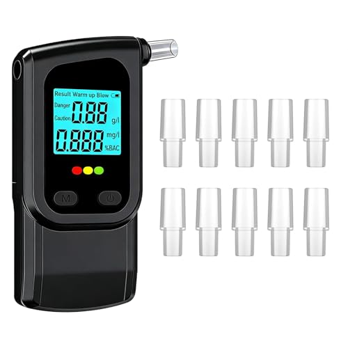 TrrtDo Portable Breathalyzer Alcohol Tester High Precision Digital BAC Tester with LCD Display, Dual Units%BACg/Lmg/L, 10 Mouthpieces Memory Function for Home Travel Personal Use