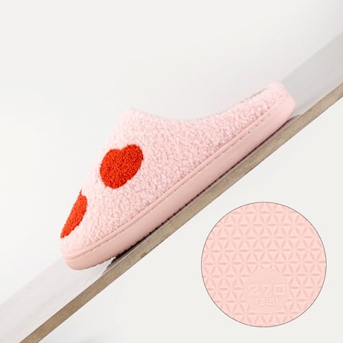 Image of Women's Men's Happy Face Heart-shaped Cat Slippers - Retro Leopard Print, Memory Foam, Soft Plush, Warm, Anti-Slip Home Shoes