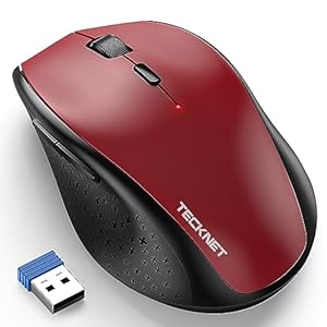 TECKNET 2.4G Wireless Mouse for Laptop, 4800 DPI Optical Computer Mice with 6 Adjustable Levels, 30 Months Long Battery Life Cordless USB Silent Mouse for Notebook, PC, Office Home Work (Red)