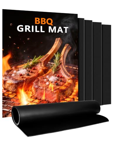 BBQ Grillmatte für Gasgrill 5er Set Grillmatten Teflon Grillplatte Antihaft Grill Matte Backmatte (50 * 40CM) Wiederverwendbar Grill Matten für Gasgrill Verbesserter Backpapier PFOA-Fre