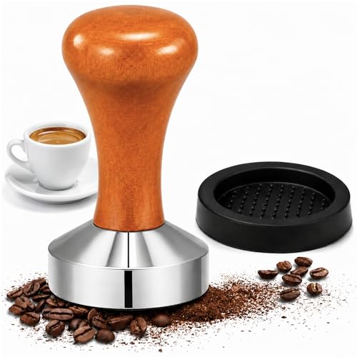 Prensador de café, Tamper de Acero Inoxidable, Premium Tamper, Imprescindible para Los Baristas, Apto para prensar café Espresso, Mango ergonómico de madera, 51 mm de diámetro